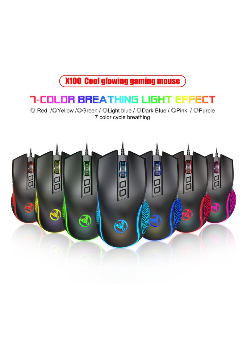 HXSJ HXSJ X100 Wired Gaming Mouse Adjustable 7 Button 1200 3600Dpi Colorful Led Light Wired Mice for Laptop Pc Gamer Black  - Image 3