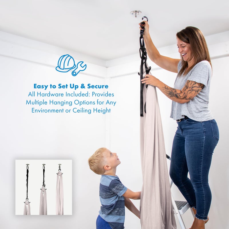 Harkla Sensory Swing for Kids & Adults - Holds 300lbs, Indoor Outdoor Sensory Swing for Hug Like Calming Effect - Durable Soft Stretch Fabric and Heavy Duty Hardware (Gray, 100" Swing + No Swivel) - Image 4