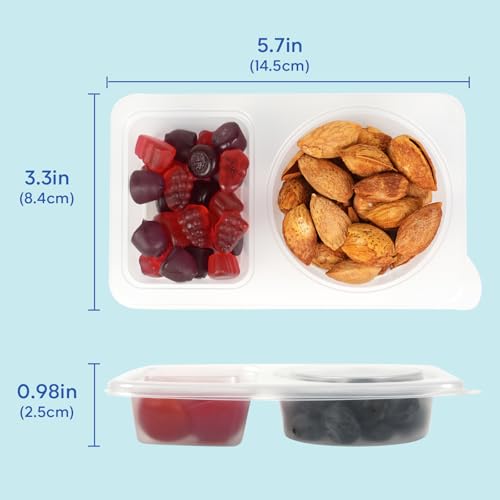 InnovHaus 20 Sets Reusable Snack Containers with Lids, 2 Compartment Snack Pack Containers for Food Storage & Meal Prep, Travel Snacks, Leakproof, Split-Proof - Image 3
