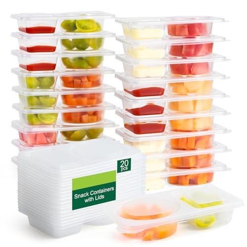 InnovHaus 20 Sets Reusable Snack Containers with Lids, 2 Compartment Snack Pack Containers for Food Storage & Meal Prep, Travel Snacks, Leakproof, Split-Proof - Image 1