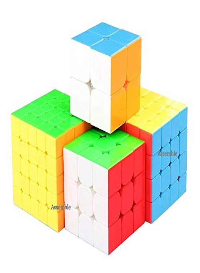 اسمبل مجموعة مكعبات 2x2 و 3x3 و 4x4 و 5x5 بدون ملصقات، لعبة ألغاز ذهنية للأطفال والكبار (عبوة من 4 مكعبات) - Image 1