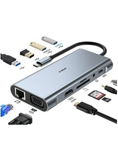 Generic USB C Hub 11 in 1 Dongle Adapter with 4K HDMI, VGA, PD Type-C, USB 3.0, RJ45 Ethernet, SD - TF Card Reader, 3.5mm AUX Input, Charging Dock  - Image 1