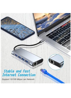 Generic USB C Hub 11 in 1 Dongle Adapter with 4K HDMI, VGA, PD Type-C, USB 3.0, RJ45 Ethernet, SD - TF Card Reader, 3.5mm AUX Input, Charging Dock  - Image 3