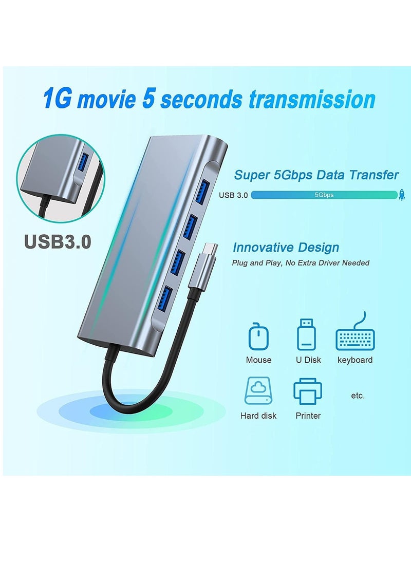 Generic - USB C Hub 11 in 1 Dongle Adapter with 4K HDMI, VGA, PD Type-C, USB 3.0, RJ45 Ethernet, SD - TF Card Reader, 3.5mm AUX Input, Charging Dock - Image 1