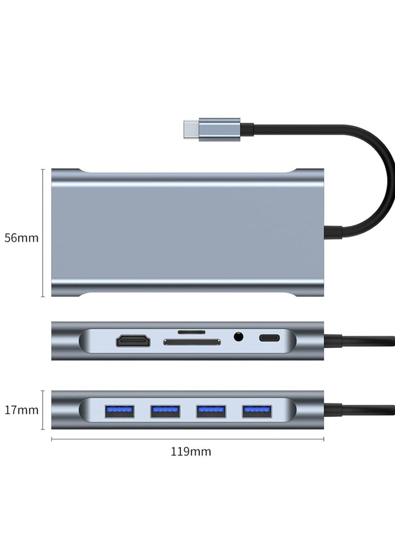 Generic - USB C Hub 11 in 1 Dongle Adapter with 4K HDMI, VGA, PD Type-C, USB 3.0, RJ45 Ethernet, SD - TF Card Reader, 3.5mm AUX Input, Charging Dock - Image 1