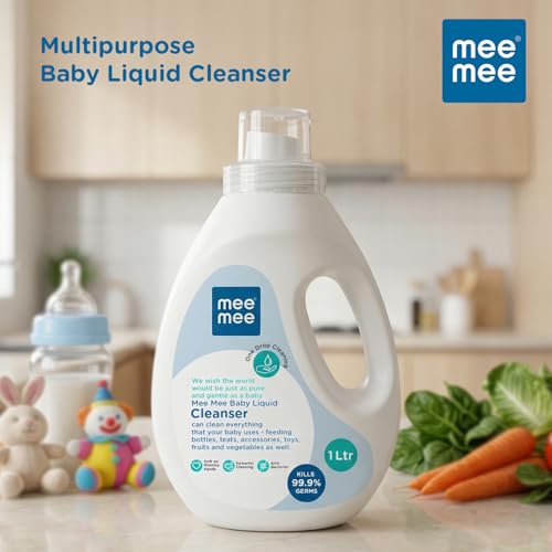 Mee Mee Liquid Cleanser 1000ML Anti-Bacterial Kills 99.9% Germs | Cleanser for Bottles, Nipples, Accessories, Toys, Fruits & Vegetables No Alcohol, One Drop Cleaning, Dermatologically Tested - Image 2