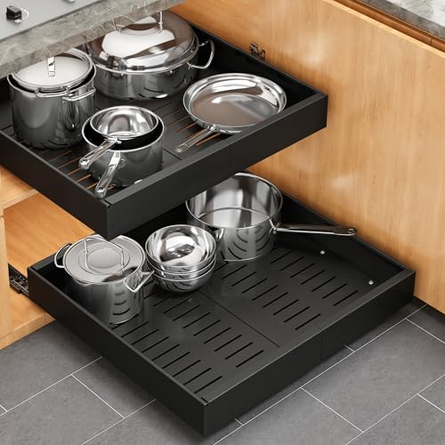 Clikuutory Pull out Cabinet Organizer, 1 pack, 16.5" Deep Heavy Slide out Drawers, Upgrade Three Triple-Slide Rail Systems, Expandable 12.8"-20.8" Roll out Shelf Storage for Kitchen Base Cabinet Organization - Image 1