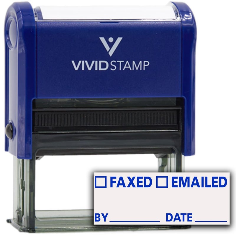 Vivid Stamp FAXED EMAILED by Date Self Inking Rubber Stamp Blue Ink  Medium