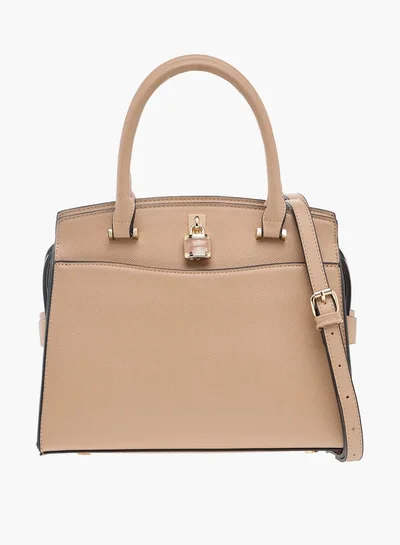 Celeste Solid Tote Bag with Lock Charm and Detachable Strap