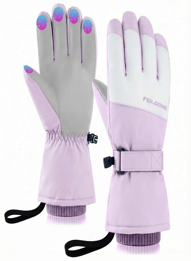 FEILOONG Winter Ski Gloves Women, Snow Gloves Waterproof Windproof Thermal Warm Fleece Touchscreen Gifts for Snowboarding Skiing Lover, Purple - Image 1