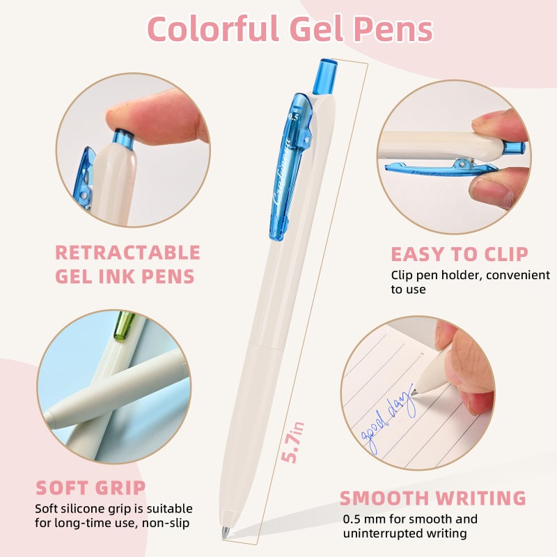 craftinova Colored Gel Ink Pens 0.5mm 8 Colors Retractable Quick Dry Colorful Ink Pen Fine Point Smooth Writing, Comfort Grip for Office School Drawing Journaling and Note Taking - Image 2