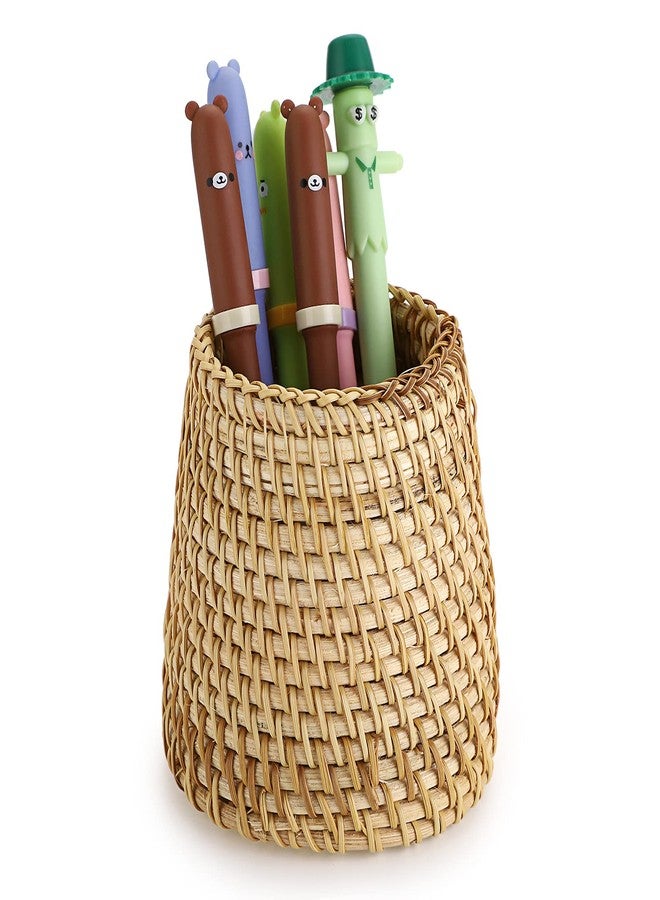 BTSKY Rattan Pen Cup, Handmade Desk Pencil Holders Makeup Brush Holder Multi-Functional Woven Basket Office&Home Desktop Organizer(Cone) - Image 1