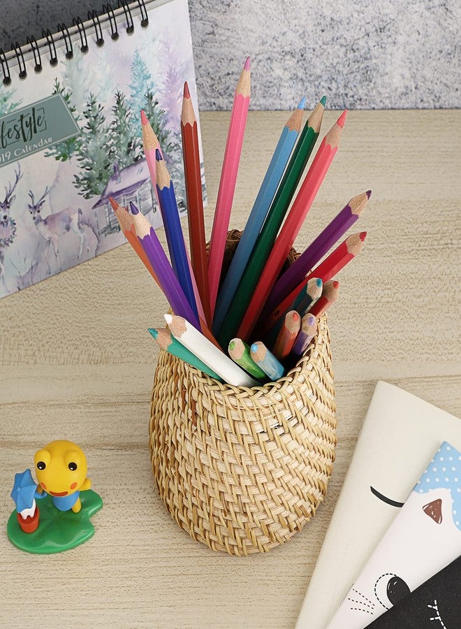 BTSKY Rattan Pen Cup, Handmade Desk Pencil Holders Makeup Brush Holder Multi-Functional Woven Basket Office&Home Desktop Organizer(Cone) - Image 2