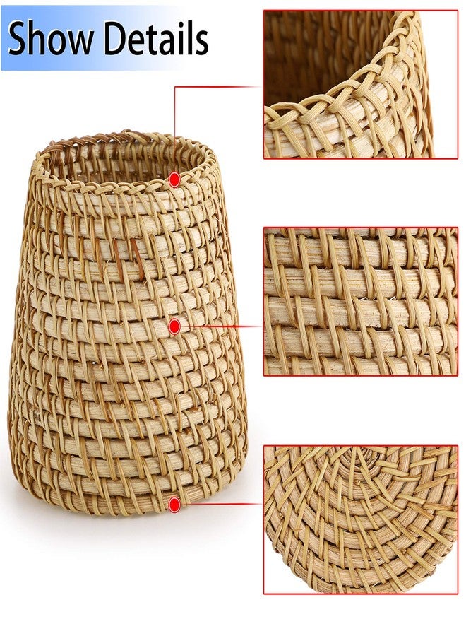 BTSKY Rattan Pen Cup, Handmade Desk Pencil Holders Makeup Brush Holder Multi-Functional Woven Basket Office&Home Desktop Organizer(Cone) - Image 5