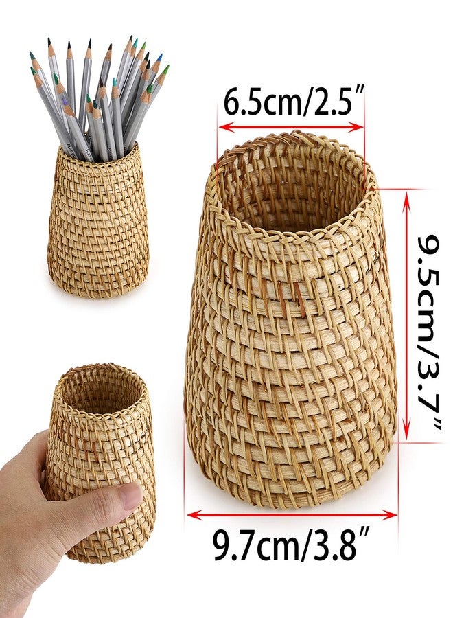 BTSKY Rattan Pen Cup, Handmade Desk Pencil Holders Makeup Brush Holder Multi-Functional Woven Basket Office&Home Desktop Organizer(Cone) - Image 4