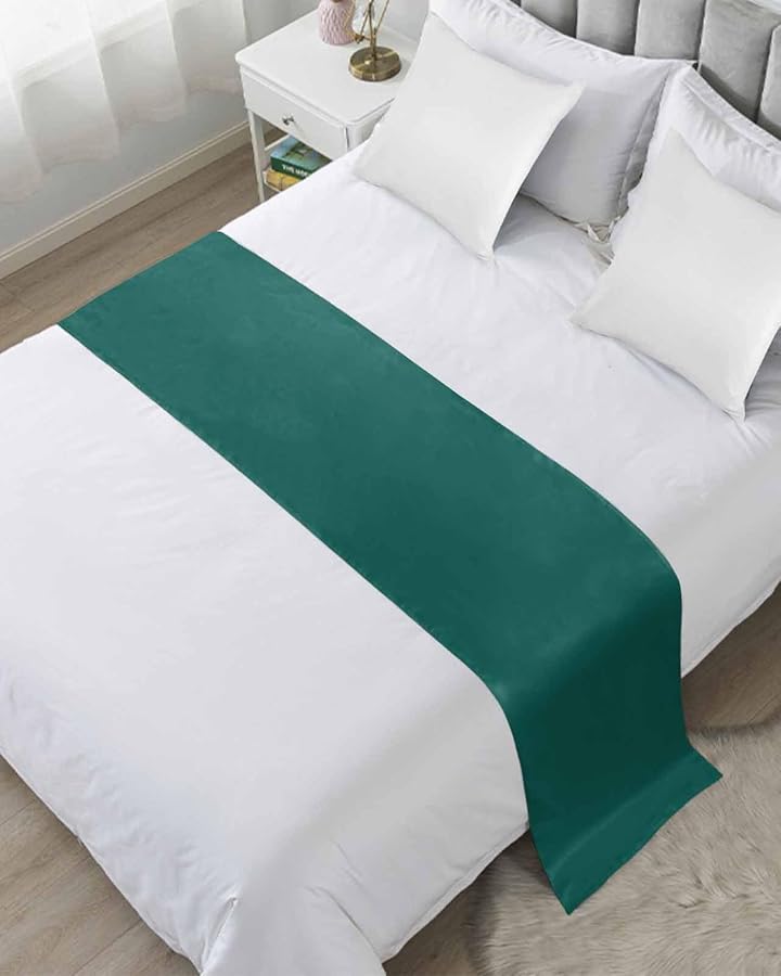 Dark Green Bed Runner 83x20 Inch Queen Size Decorative Throw for Foot of Bed Sofa Scarf Protector - Image 1
