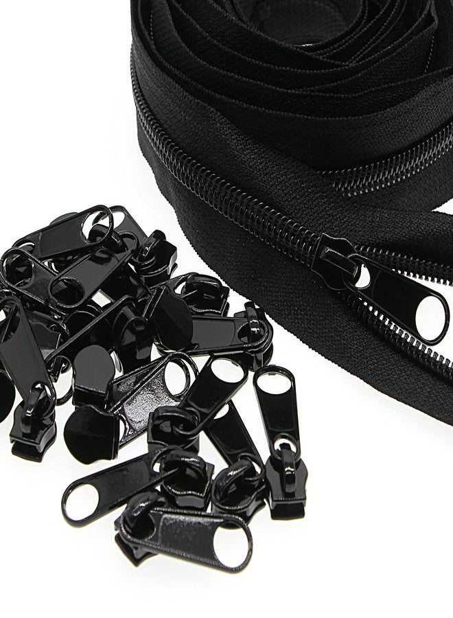 SHUNLI #5 Nylon Coil Zippers by The Yard Black Sewing Zipper Bulk 10 Yards with 25 PCS Pulls Sliders for DIY Tailor Sewing Crafts Bags Pillows,SHUNLI - Image 1