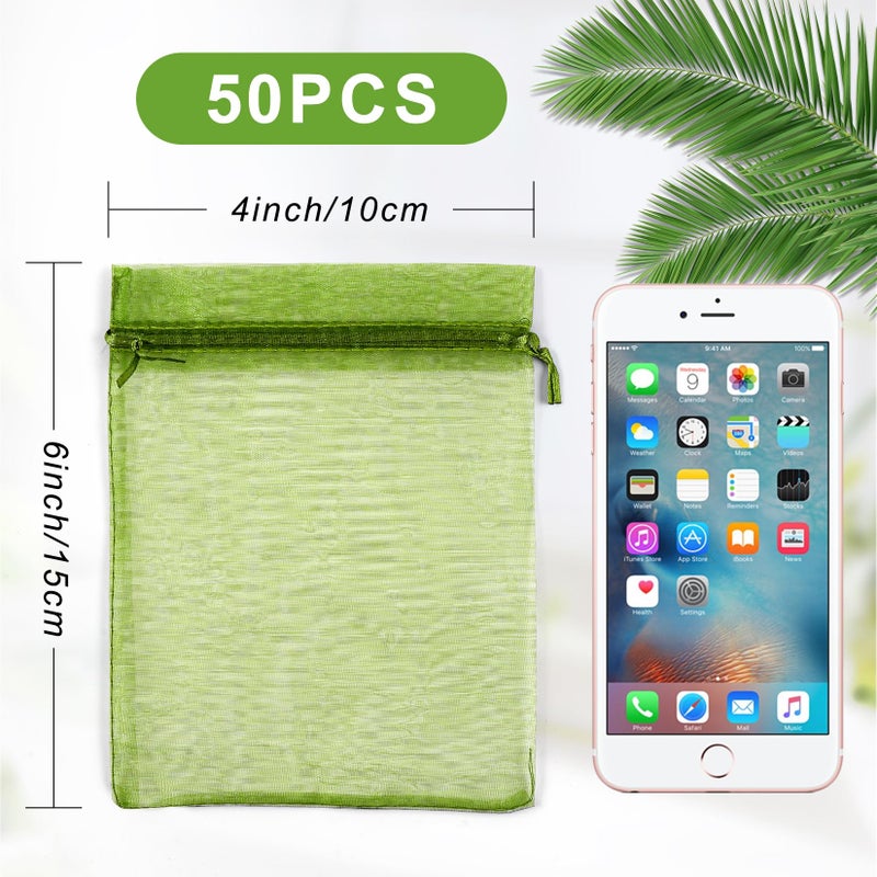 Anznku 50 Pack Organza Bags 4 X 6 Inch Premium Sheer Drawstring Small Mesh Bag For Candy Jewelry Party Wedding Christmas Favor Gift Bag (Green) - Image 2
