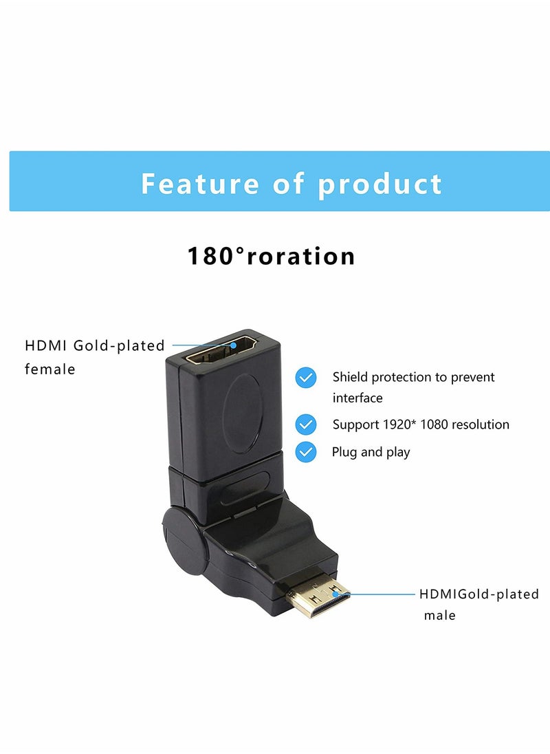 ماركة غير محددة محول HDMI ، محول صغير من HDMI إلى HDMI ، دوران 90-360 درجة ، محول HDMI صغير ذكر إلى أنثى HDMI مطلي بالذهب ثلاثي الأبعاد 2K ، للكاميرا وكاميرا الفيديو  - Image 5
