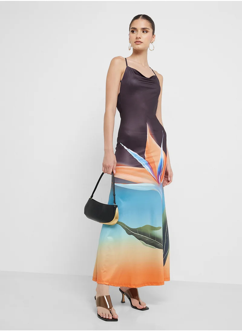 جينجر Strappy Floral Print Dress