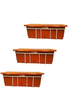 Khorshid Plastic Rectangular Planter Set - 3 pieces - Size 60 x 20 - Brick Color - With a white metal stand for hanging on the balcony