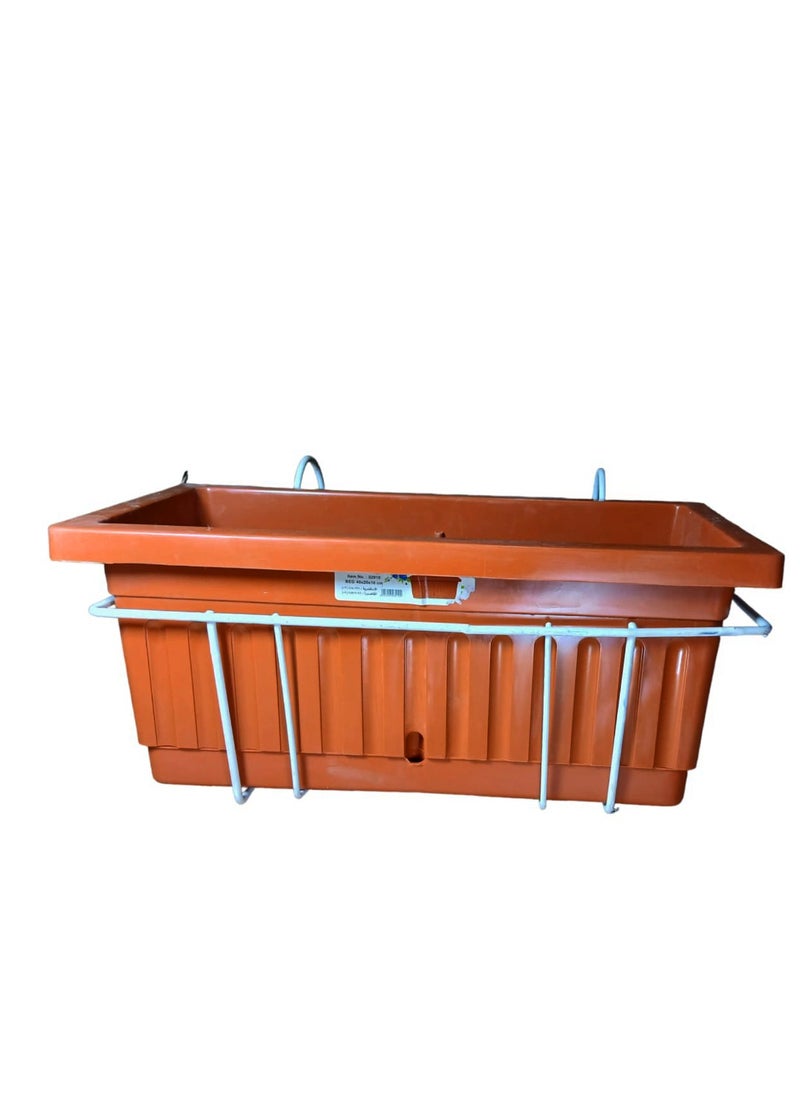 Generic - Khorshid Plastic Rectangular Planter Set - 3 pieces - Size 60 x 20 - Brick Color - With a white metal stand for hanging on the balcony - Image 1