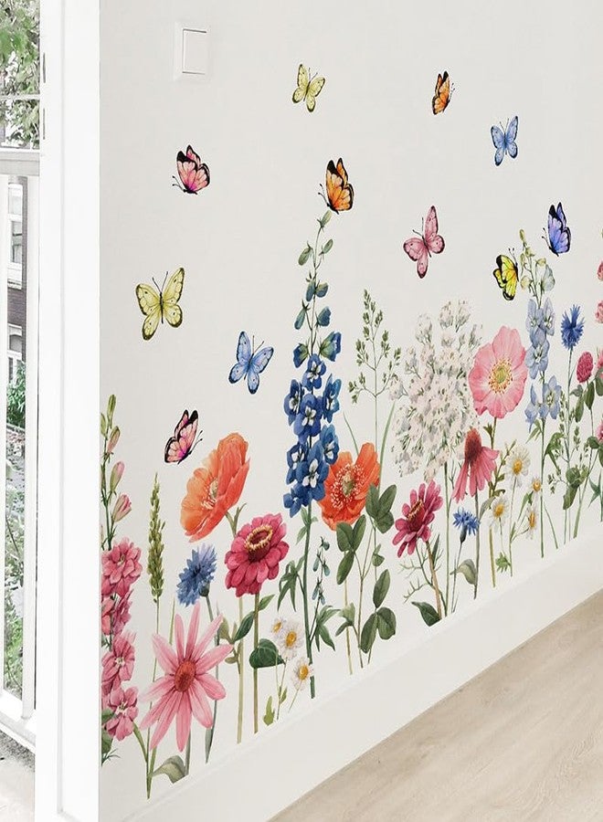 iMagitek Wildflower Wall Decals Daisy Wildflower Grass Butterflies Wall Stcikers for Girls Bedroom, Living Room, Kids Room Wall Decor - Image 4
