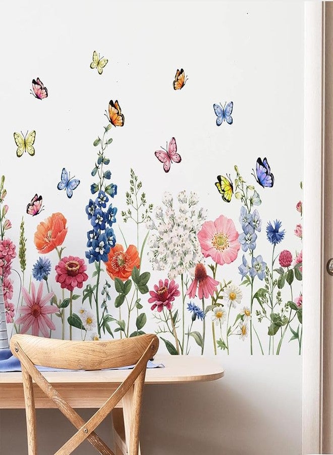 iMagitek Wildflower Wall Decals Daisy Wildflower Grass Butterflies Wall Stcikers for Girls Bedroom, Living Room, Kids Room Wall Decor - Image 3