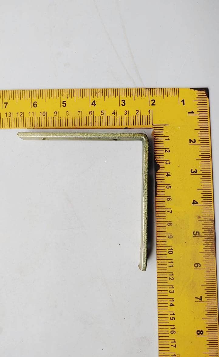 FTE Heavy Duty Right Angles L Angles Clamps Brackets Made of Strong 2mm Iron bar Brass Coated A Set of 4 Pieces for shelve Support with Double Hole Size 4x4 inch 11x12cm - Image 4