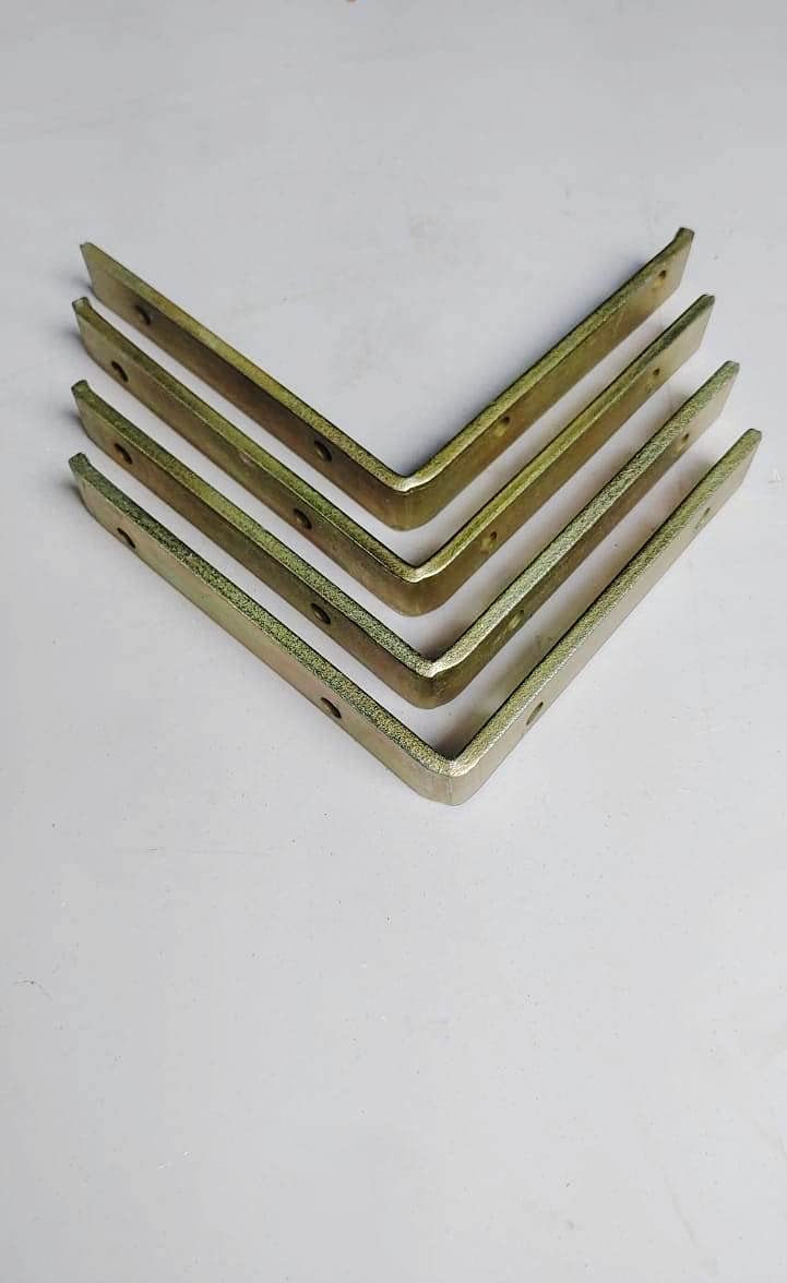 FTE Heavy Duty Right Angles L Angles Clamps Brackets Made of Strong 2mm Iron bar Brass Coated A Set of 4 Pieces for shelve Support with Double Hole Size 4x4 inch 11x12cm - Image 5