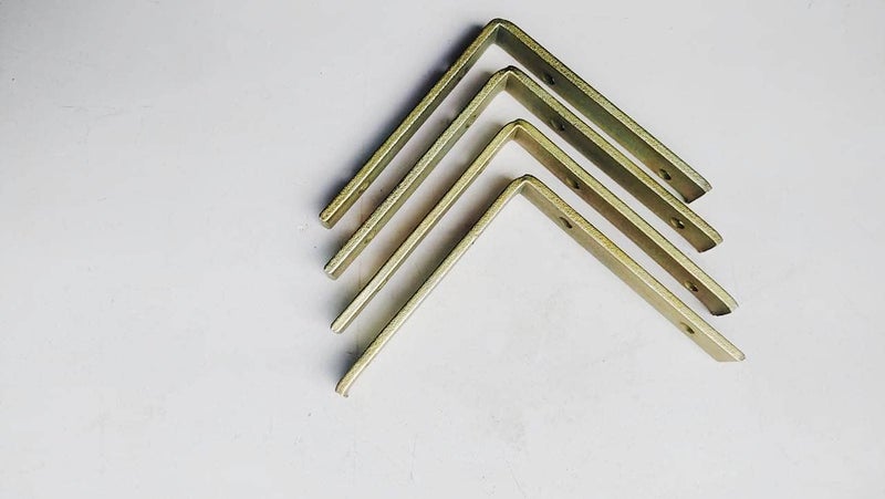 FTE Heavy Duty Right Angles L Angles Clamps Brackets Made of Strong 2mm Iron bar Brass Coated A Set of 4 Pieces for shelve Support with Double Hole Size 4x4 inch 11x12cm - Image 3