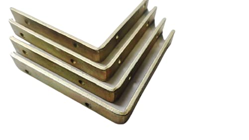 FTE Heavy Duty Right Angles L Angles Clamps Brackets Made of Strong 2mm Iron bar Brass Coated A Set of 4 Pieces for shelve Support with Double Hole Size 4x4 inch 11x12cm - Image 1
