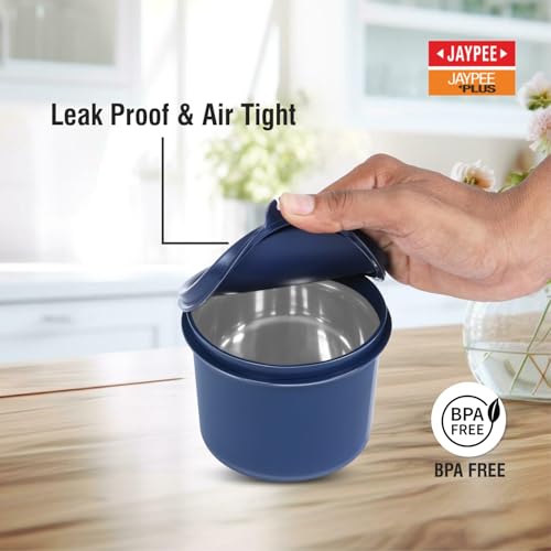 Jaypee Plus Pro Lunch 1390 ml Stainless Steel Office Lunch Box BPA Free, Microwave Safe & Spillproof Airtight 4 Containers with Bottle, Spoon, Fork & Insulated Bag Ideal for College & School, (Blue) - Image 4