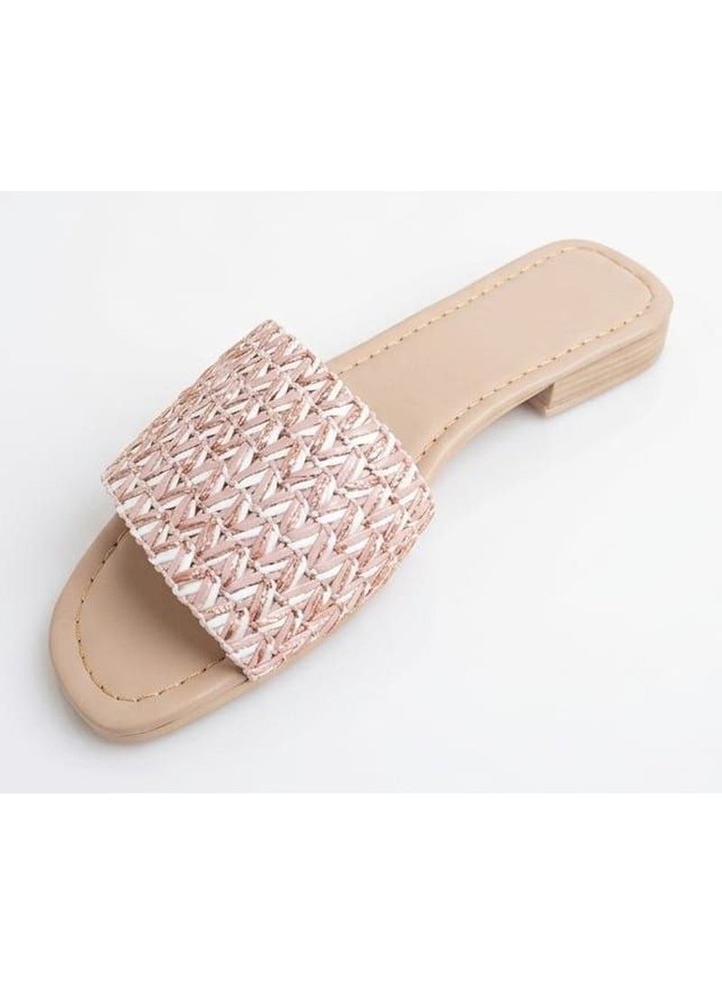 Karisma Flat Squared Toe Slippers With Simple Canvas Embroidered Upper Strap - Image 3