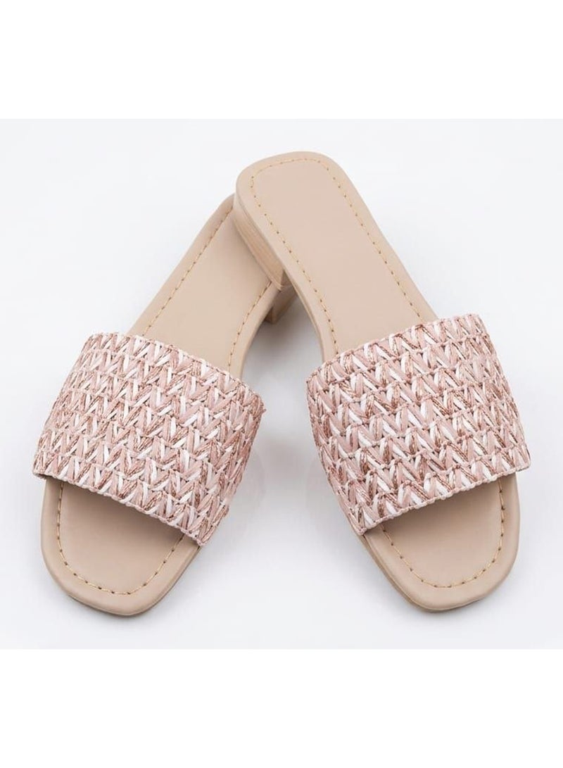 Karisma Flat Squared Toe Slippers With Simple Canvas Embroidered Upper Strap - Image 2