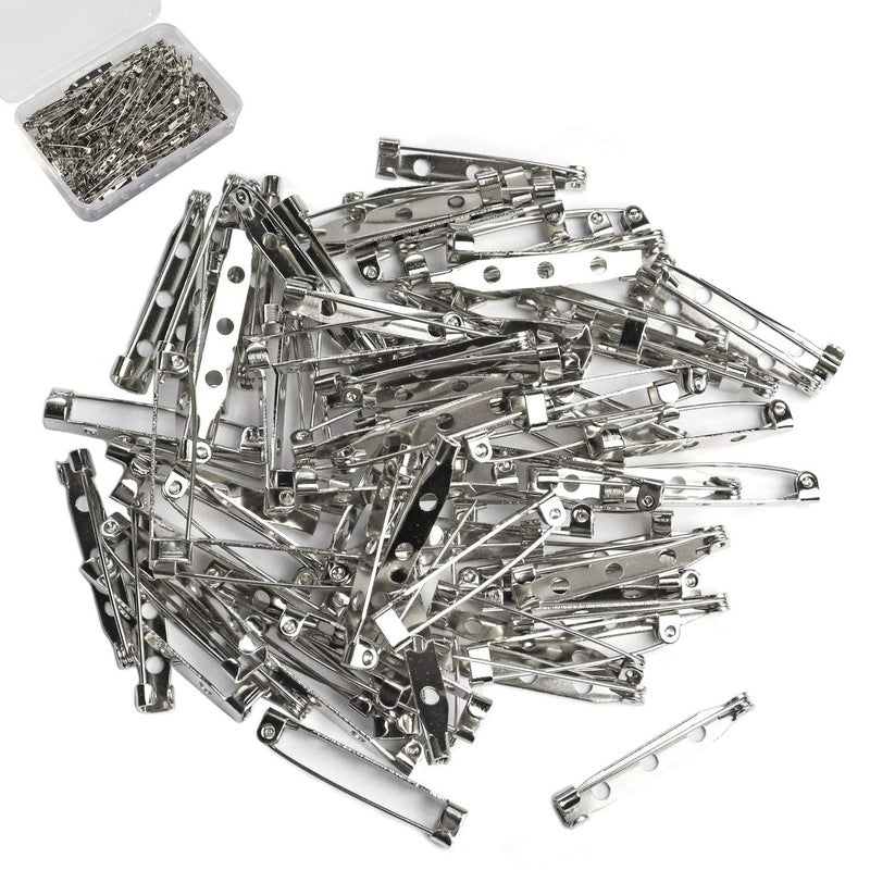 Bar Pins Brooch Clasp Pin Backs Safety Pin 120 Pieces Silver for Name Tags Badges 4 Sizes 20mm 25mm 32mm 38mm