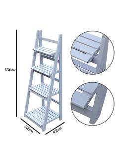 LINGWEI Bamboo Foldable Flower Pot Stand 4 Tier Display Shelf For Indoor Outdoor Home Patio Lawn Garden Balcony Organizer Planter Holder Book Shelf Towel Rack (White)  - Image 4