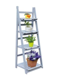 LINGWEI Bamboo Foldable Flower Pot Stand 4 Tier Display Shelf For Indoor Outdoor Home Patio Lawn Garden Balcony Organizer Planter Holder Book Shelf Towel Rack (White)  - Image 3
