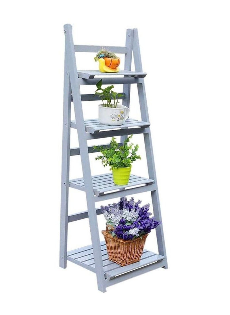LINGWEI Bamboo Foldable Flower Pot Stand 4 Tier Display Shelf For Indoor Outdoor Home Patio Lawn Garden Balcony Organizer Planter Holder Book Shelf Towel Rack (White)  - Image 3
