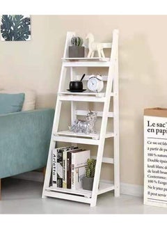 LINGWEI Bamboo Foldable Flower Pot Stand 4 Tier Display Shelf For Indoor Outdoor Home Patio Lawn Garden Balcony Organizer Planter Holder Book Shelf Towel Rack (White)  - Image 1