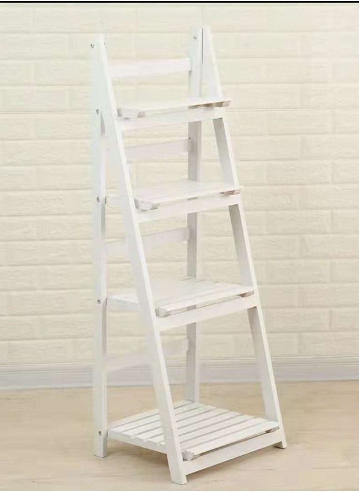 LINGWEI Bamboo Foldable Flower Pot Stand 4 Tier Display Shelf For Indoor Outdoor Home Patio Lawn Garden Balcony Organizer Planter Holder Book Shelf Towel Rack (White)  - Image 2