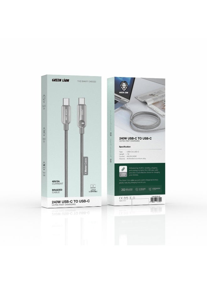 GREEN LION USB-C to USB-C 1m Braided Cable with PD 240W Ultra-Fast Charging & Laptop Compatible / 480Mbps Transfer Speed / Safe & Secure / Charge & Sync - Grey - Image 2