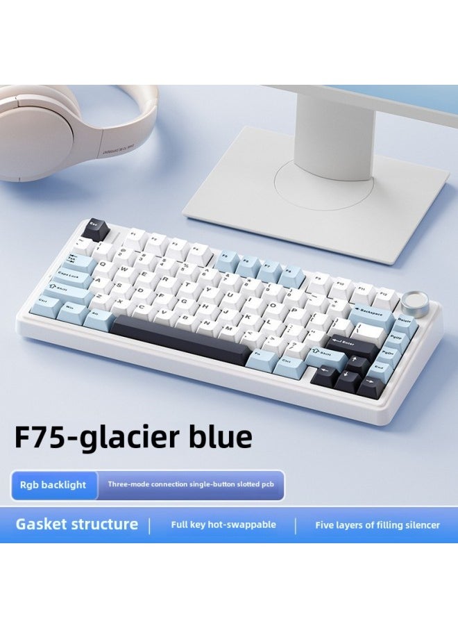 Generic - AULA Tarantula F75 Customized Mechanical Keyboard Gasket Structure Full Key Hot Plug 2.4 Wireless Three-model Keyboard-Color:Three-mode Glacier Blue Ice Vein Axis (lower Light Position) - Image 1