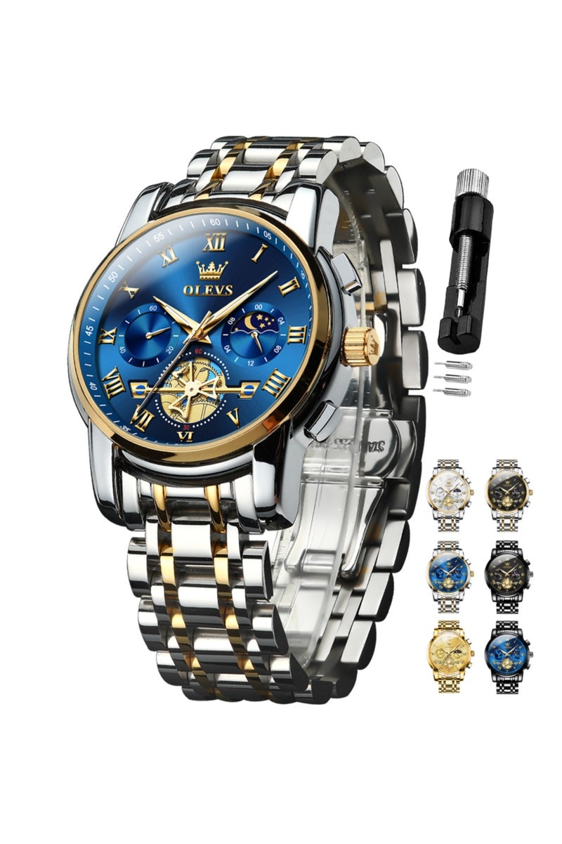 أوليفز ساعات OLEVS للرجال، ساعة أنيقة مقاومة للماء، كرونوغراف، كوارتز، من الفولاذ المقاوم للصدأ، مضيئة - Image 1