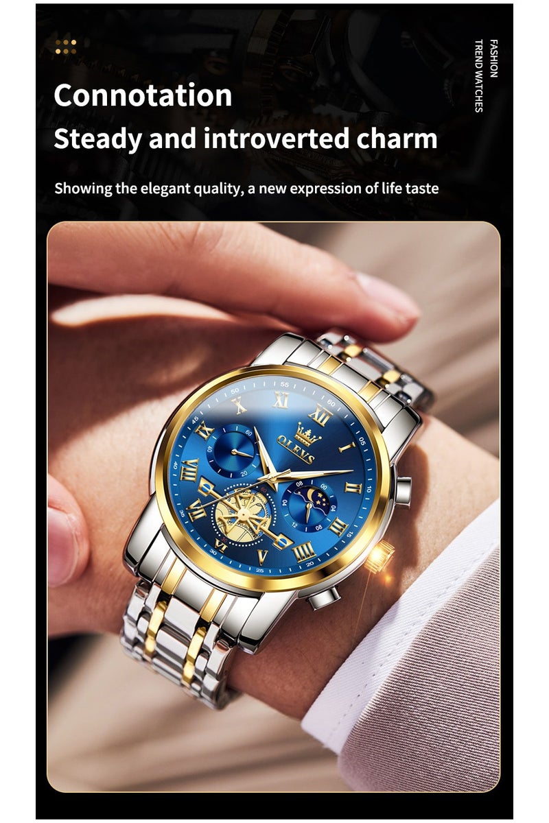 أوليفز ساعات OLEVS للرجال، ساعة أنيقة مقاومة للماء، كرونوغراف، كوارتز، من الفولاذ المقاوم للصدأ، مضيئة - Image 4