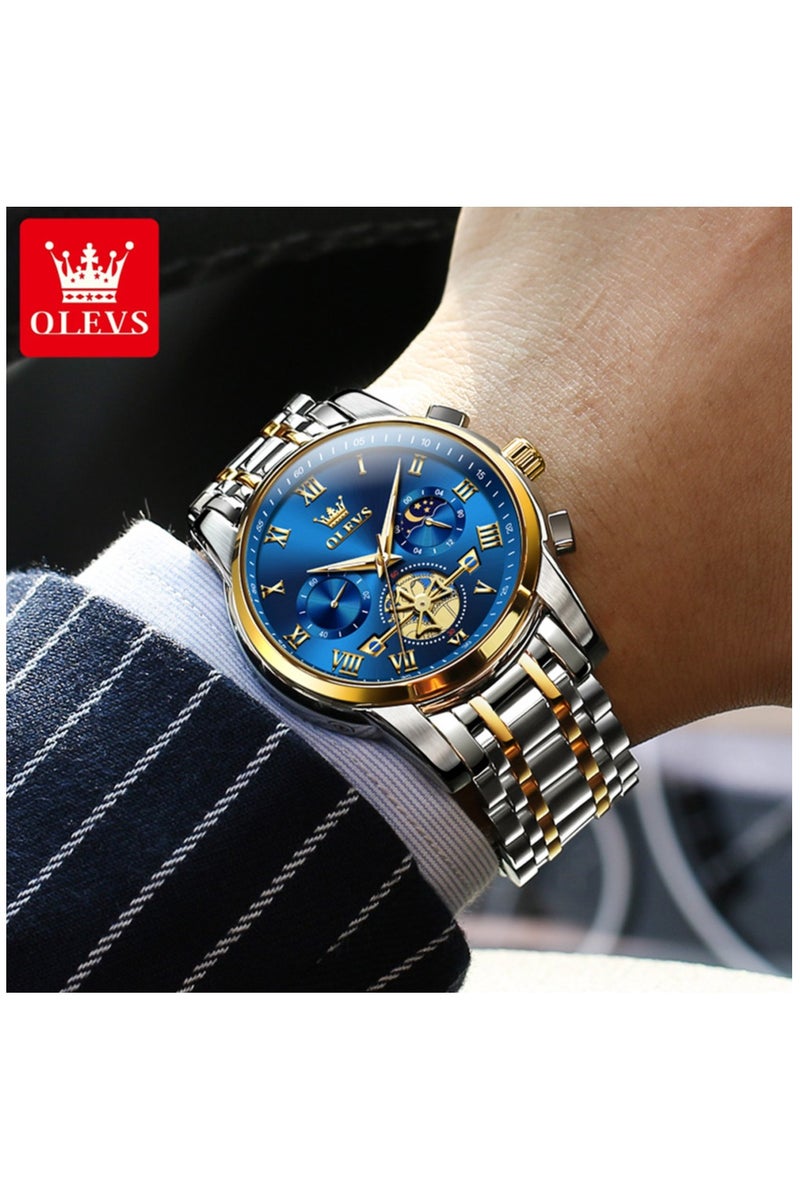 أوليفز ساعات OLEVS للرجال، ساعة أنيقة مقاومة للماء، كرونوغراف، كوارتز، من الفولاذ المقاوم للصدأ، مضيئة - Image 2