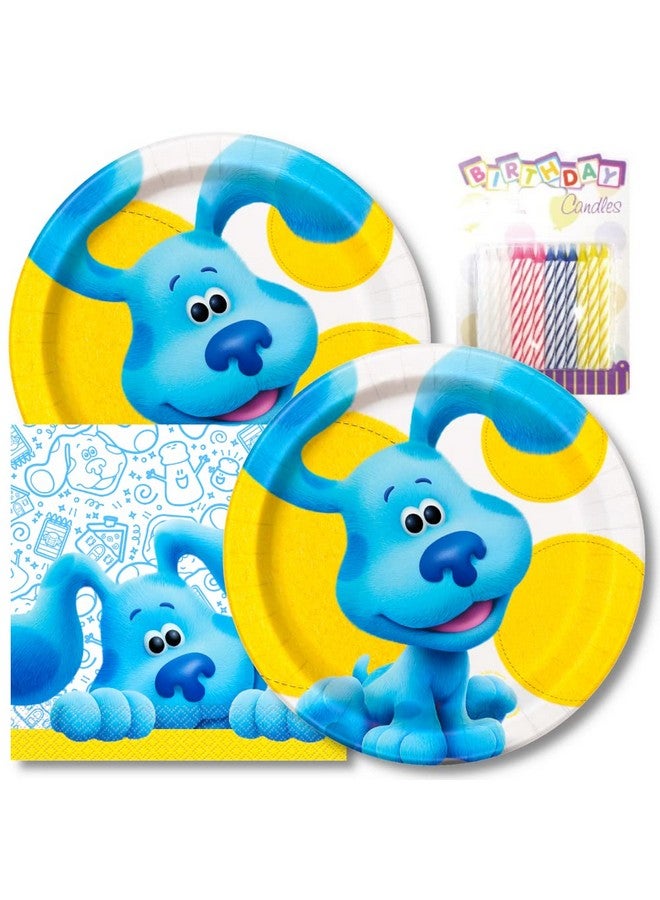 لوبين فاليو باكس Blues Clues لوحات عيد ميلاد سعيد ومناديل لوازم الحفلات 9 أطباق حفلات عيد ميلاد سعيد للغداء تقدم 16 طبقًا ورقيًا لعيد الميلاد ومجموعة مناديل بالإضافة إلى 24 شموع عيد ميلاد - Image 1