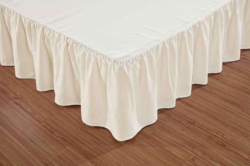 Sheets & Beyond Wrap Around Solid Microfiber Luxury Hotel Quality Fabric Bedroom Gathered Ruffled Bedding Bed Skirt 14 Inch Drop (King, Beige) - Image 3