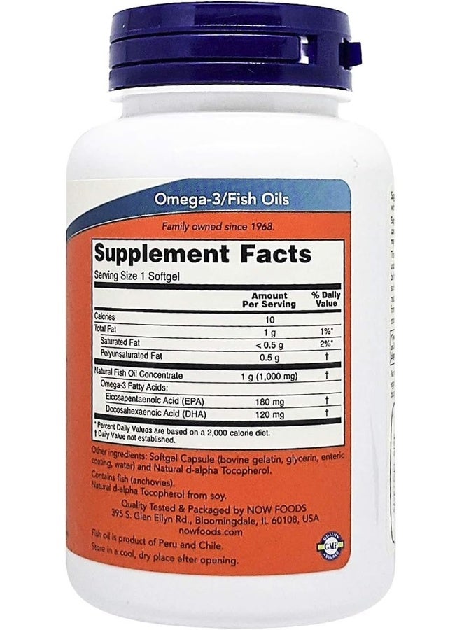 now NOW Foods Omega-3 1000 mg Enteric Coated/Deodorized 90's Softgels  - Image 3