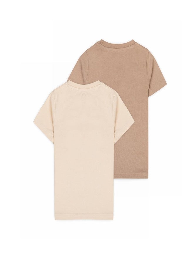 Kolorkode Tshirt for Boys & Girls Regular Fit Half Sleeve Round Neck Organic Cotton Unisex T-Shirt for Kids T-Shirt Pack of 2 Beige/Brown - Image 2